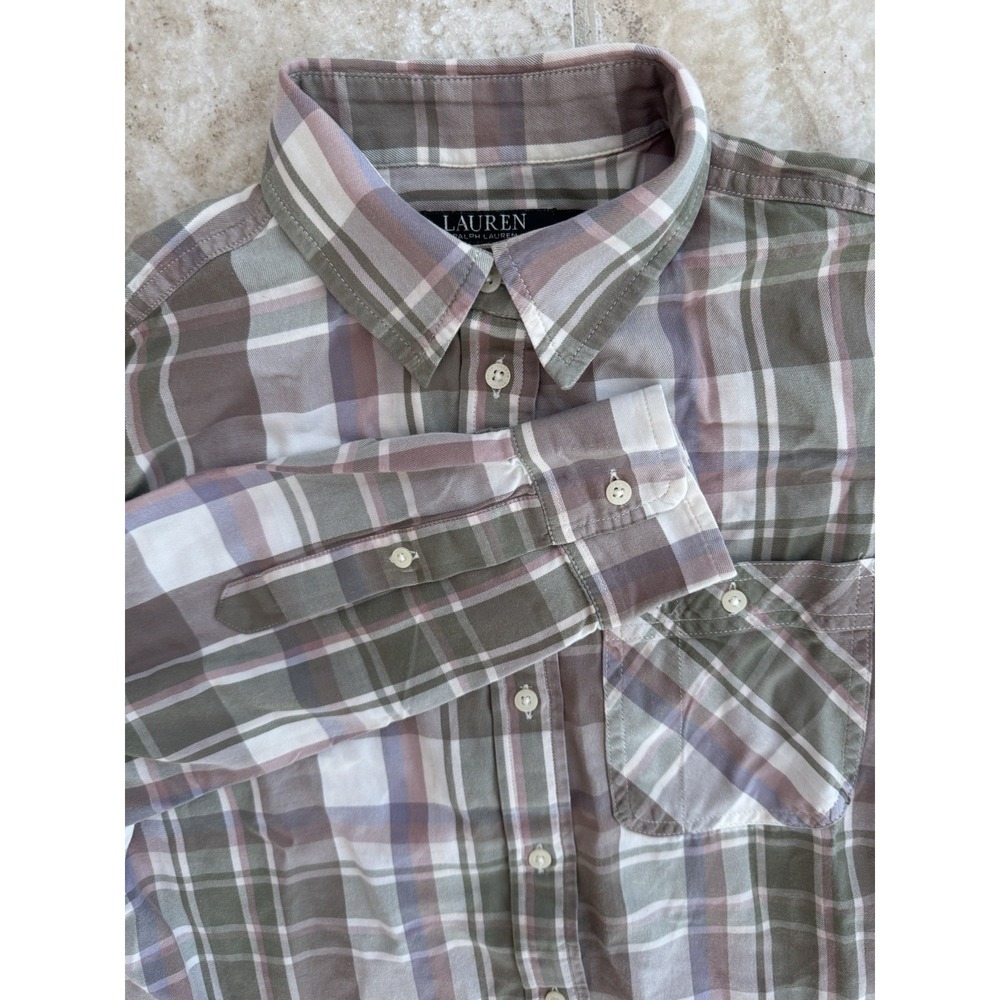 Lauren Ralph Lauren Plaid Button-Down Shirt in Olive, Mauve & White